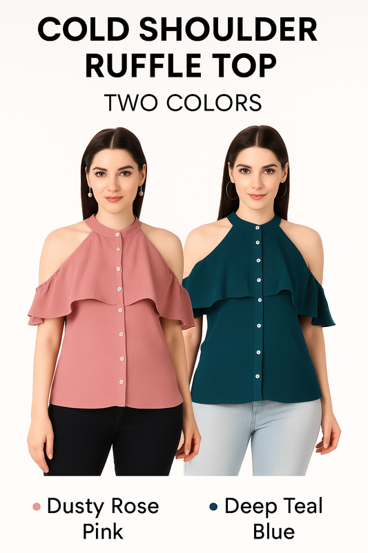 Elevate Your Style with This Chic Cold Shoulder Ruffle Top – Now in Two Elegant Colors!