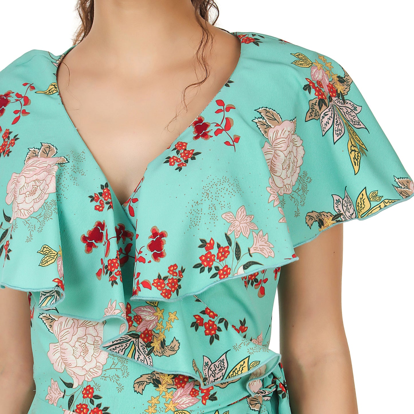 BoheeWohee Women's Viscose Wrap-Around Dress- Green Floral