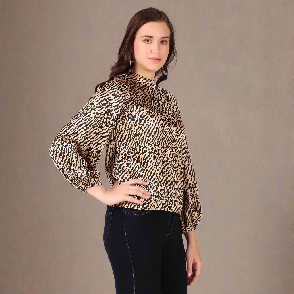 Animal print full sleeves women top