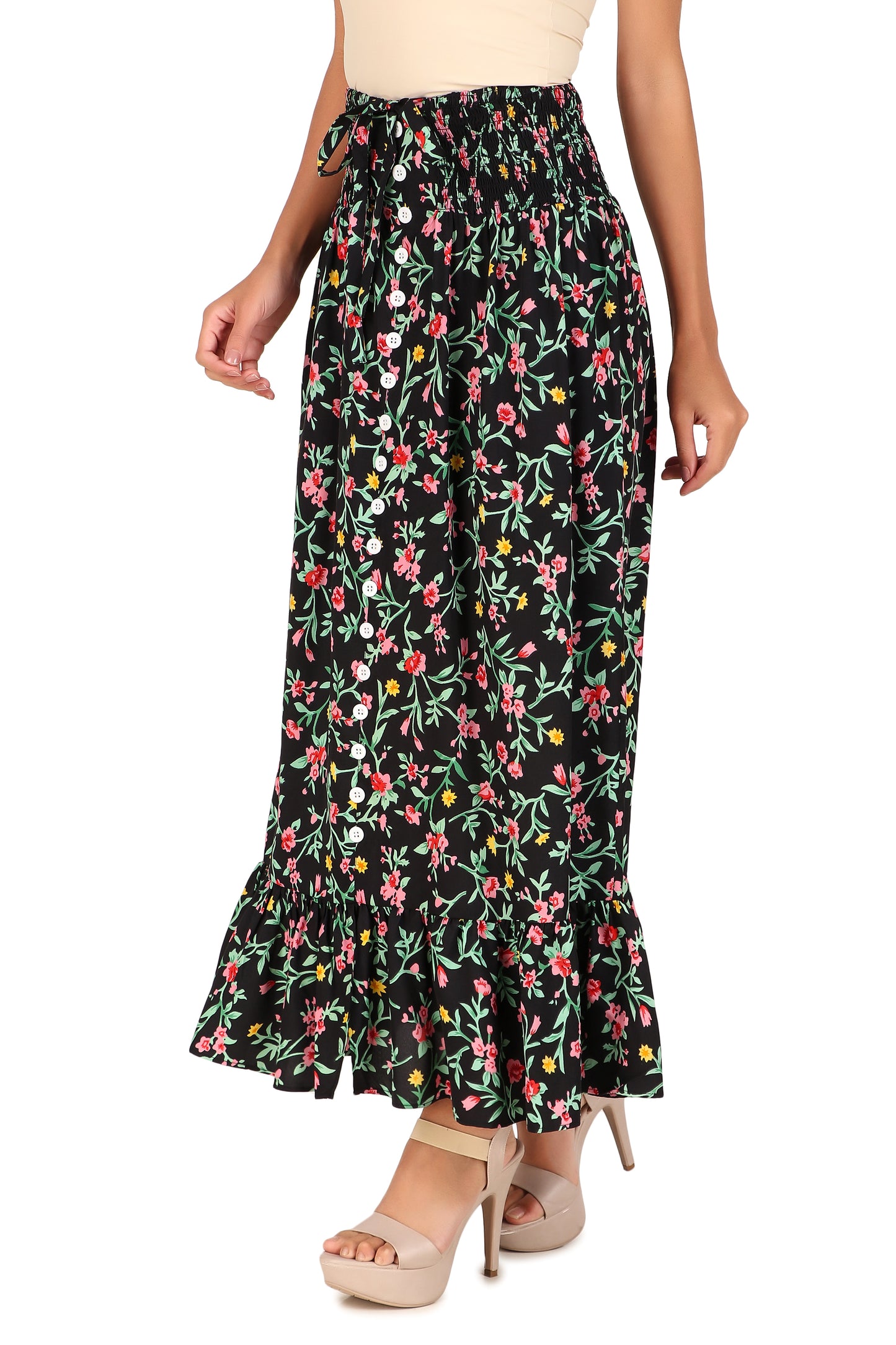 BoheeWohee Casual Women's Off-Shoulder Dress & Floral Maxi Skirt Black Forest