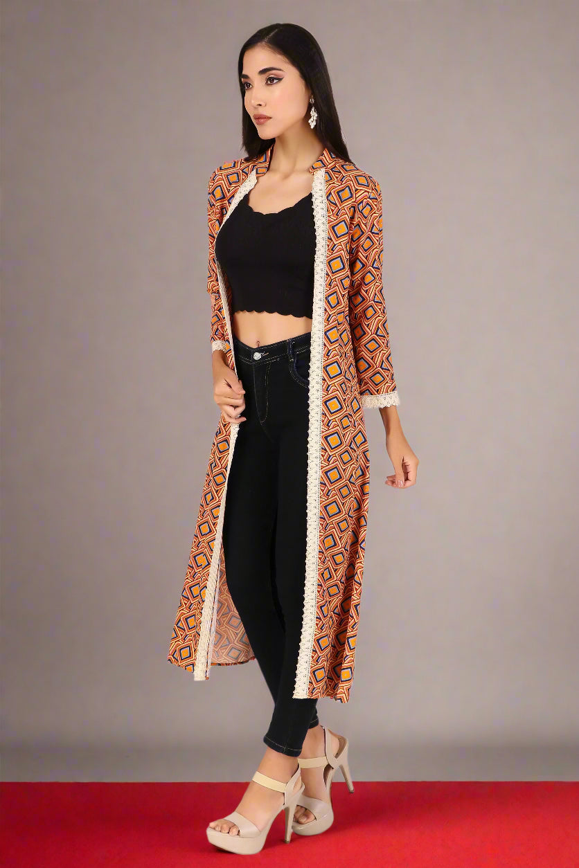 BoheeWohee Stylish Long Shrugs for Women with Exquisite Lase Detailing - Dark Tangerine