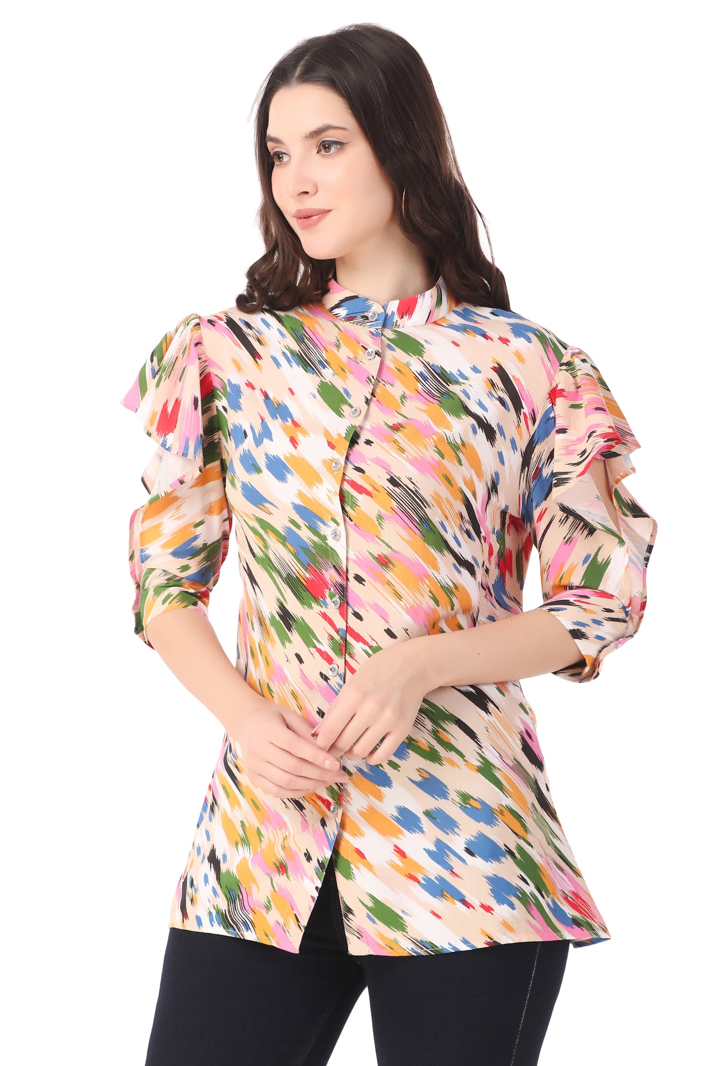 Ruffled Shoulders Women Shirt