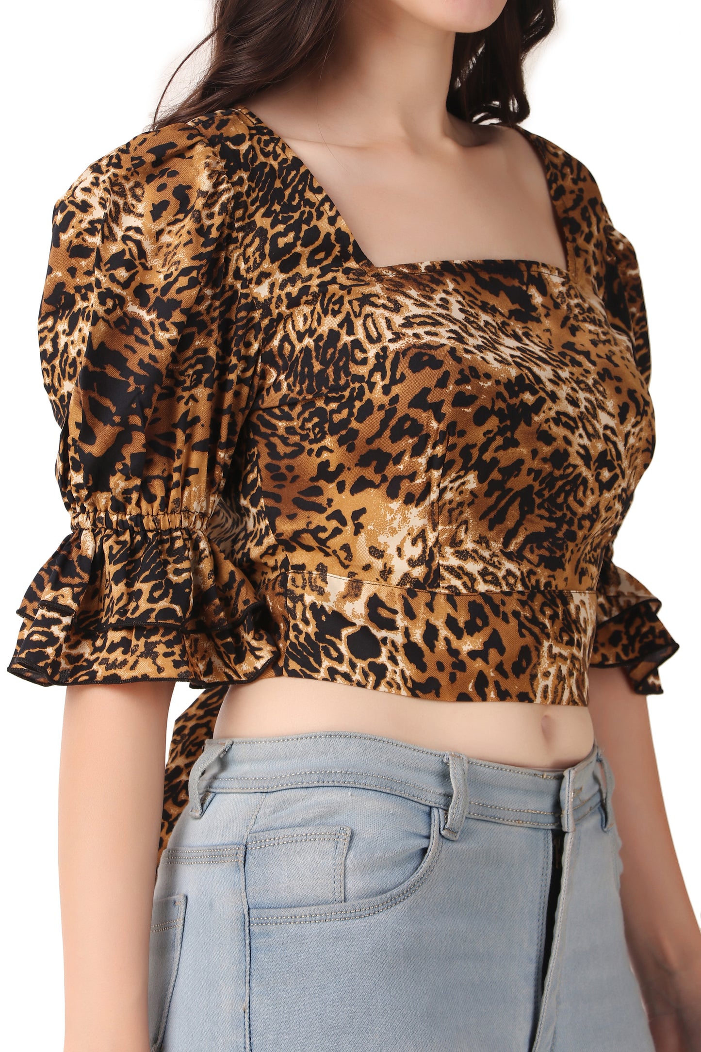 animal print puff sleeve top