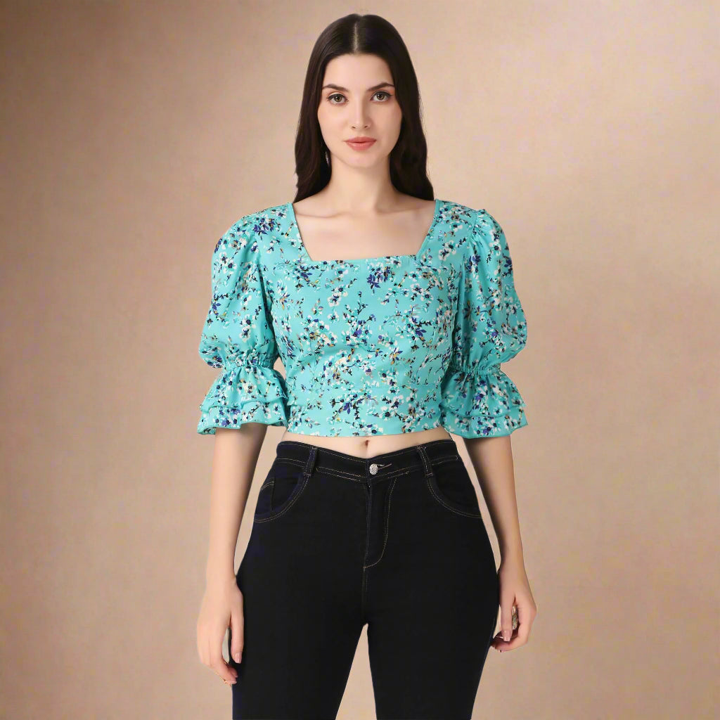 blue puff sleeve top
