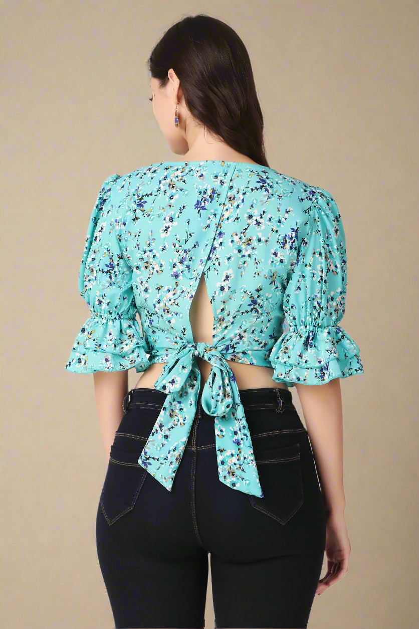 blue puff sleeve top