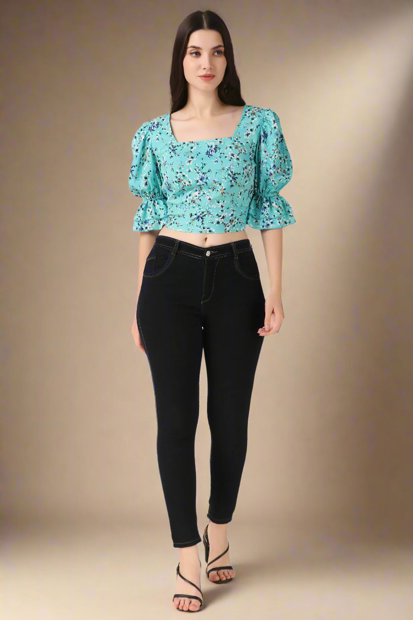 blue puff sleeve top