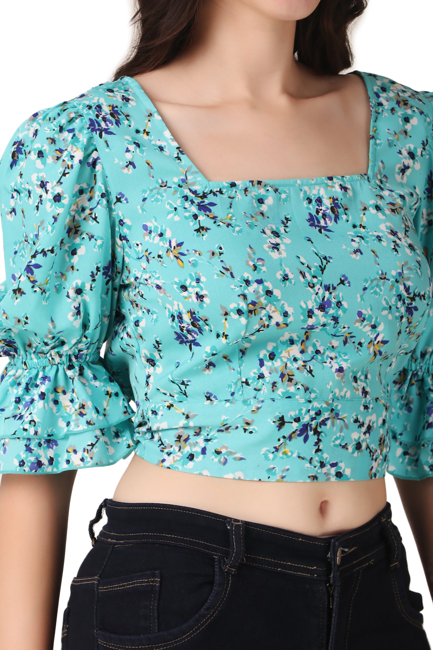 blue puff sleeve top