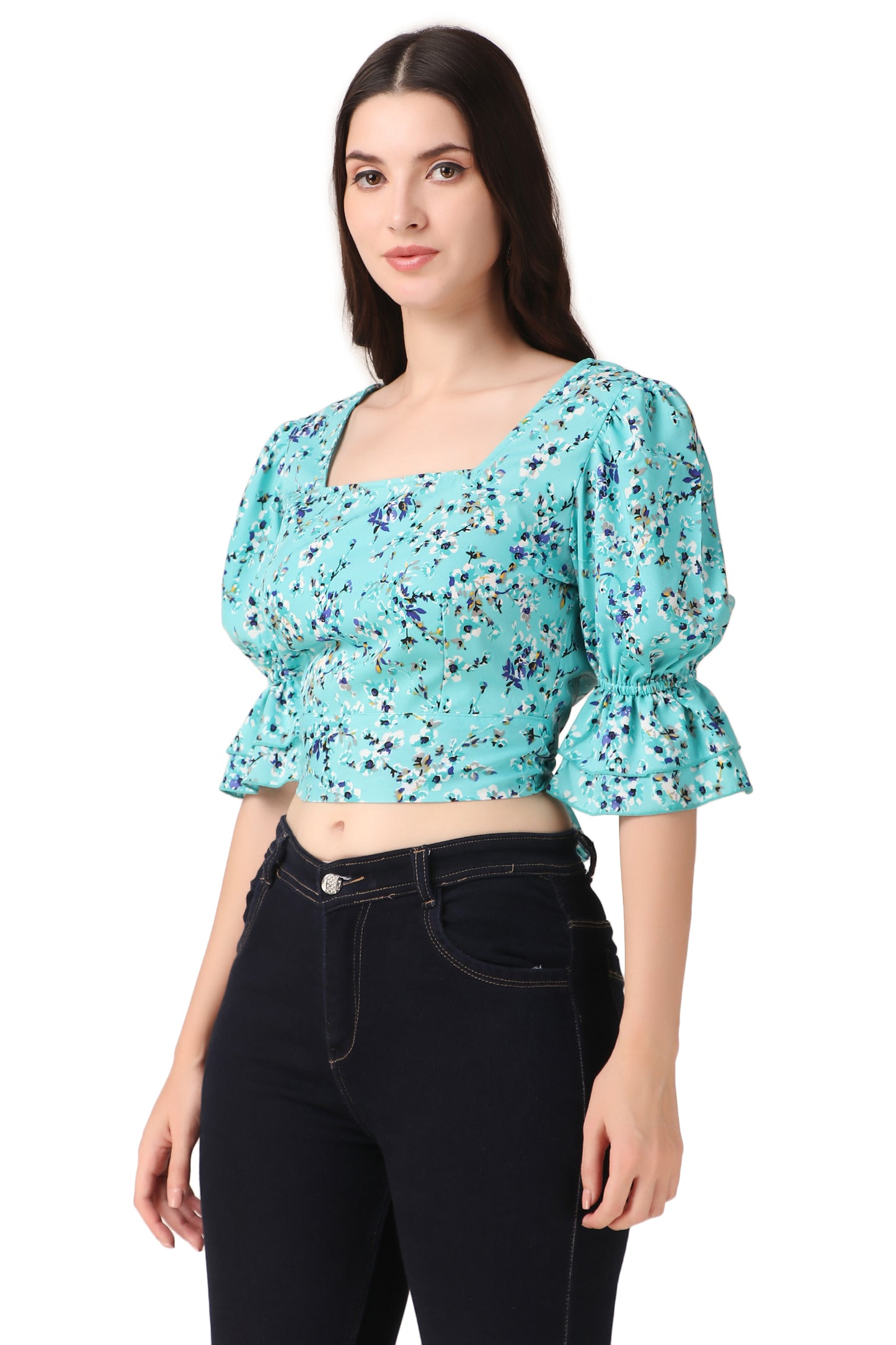 blue puff sleeve top
