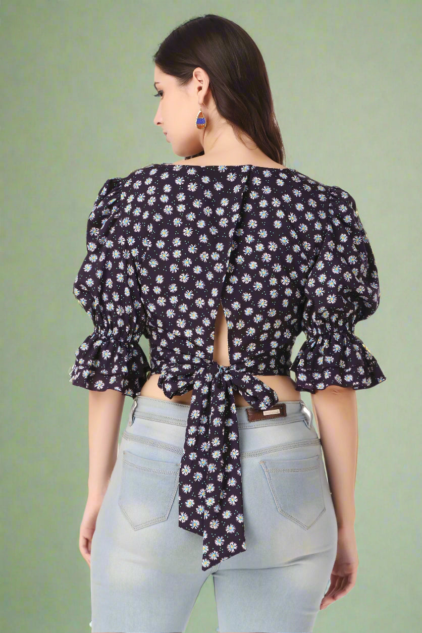 puff sleeve floral print top