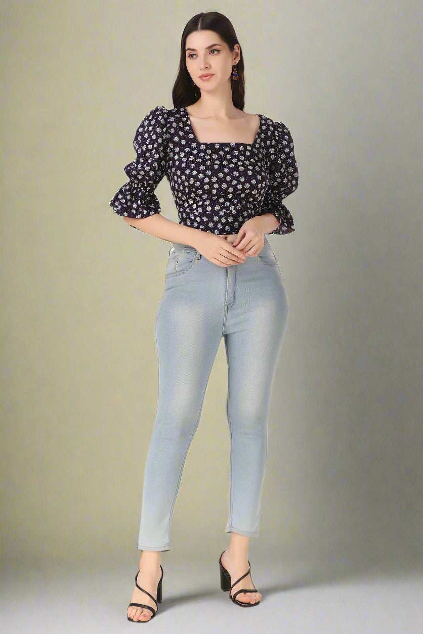 puff sleeve floral print top