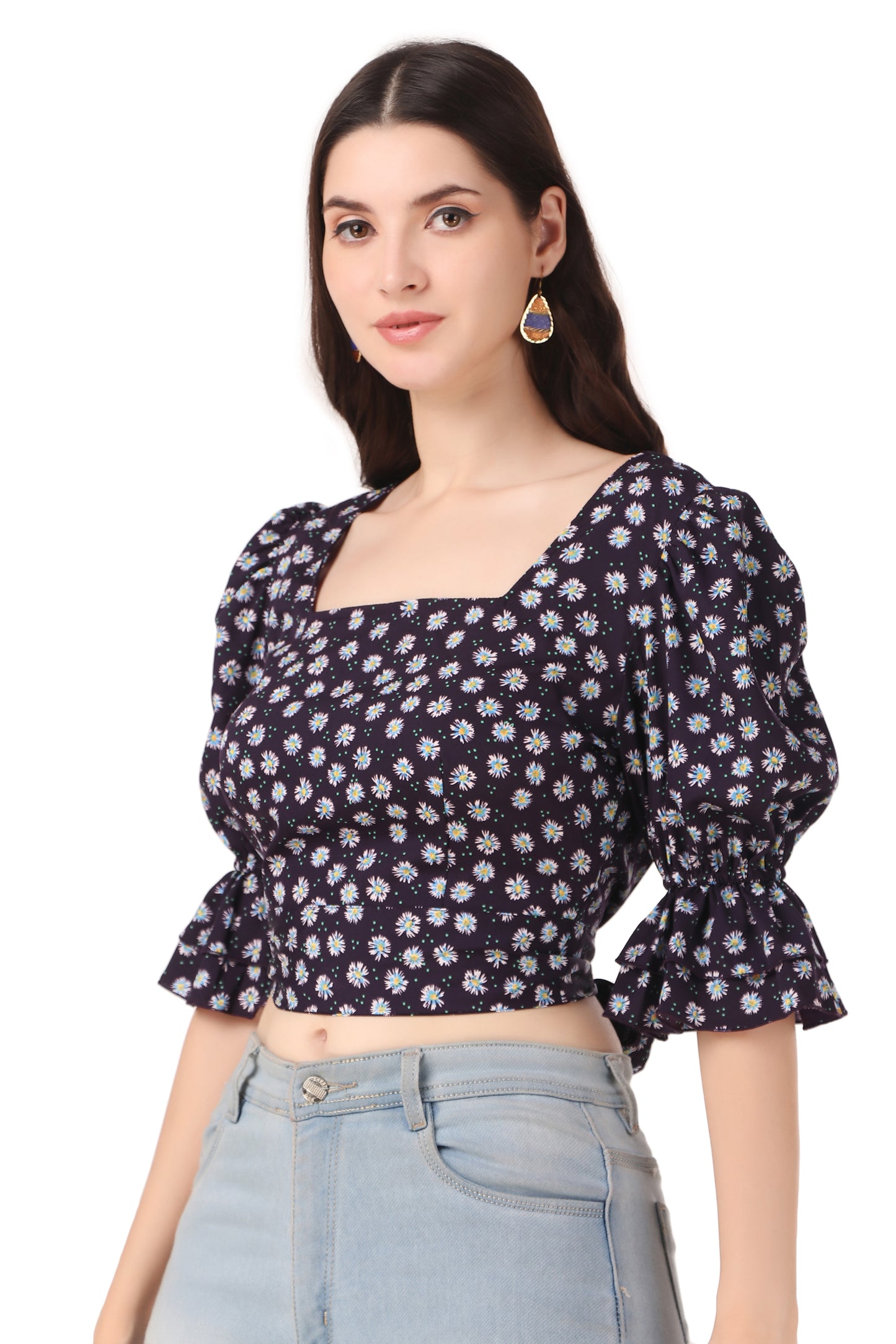 puff sleeve floral print top