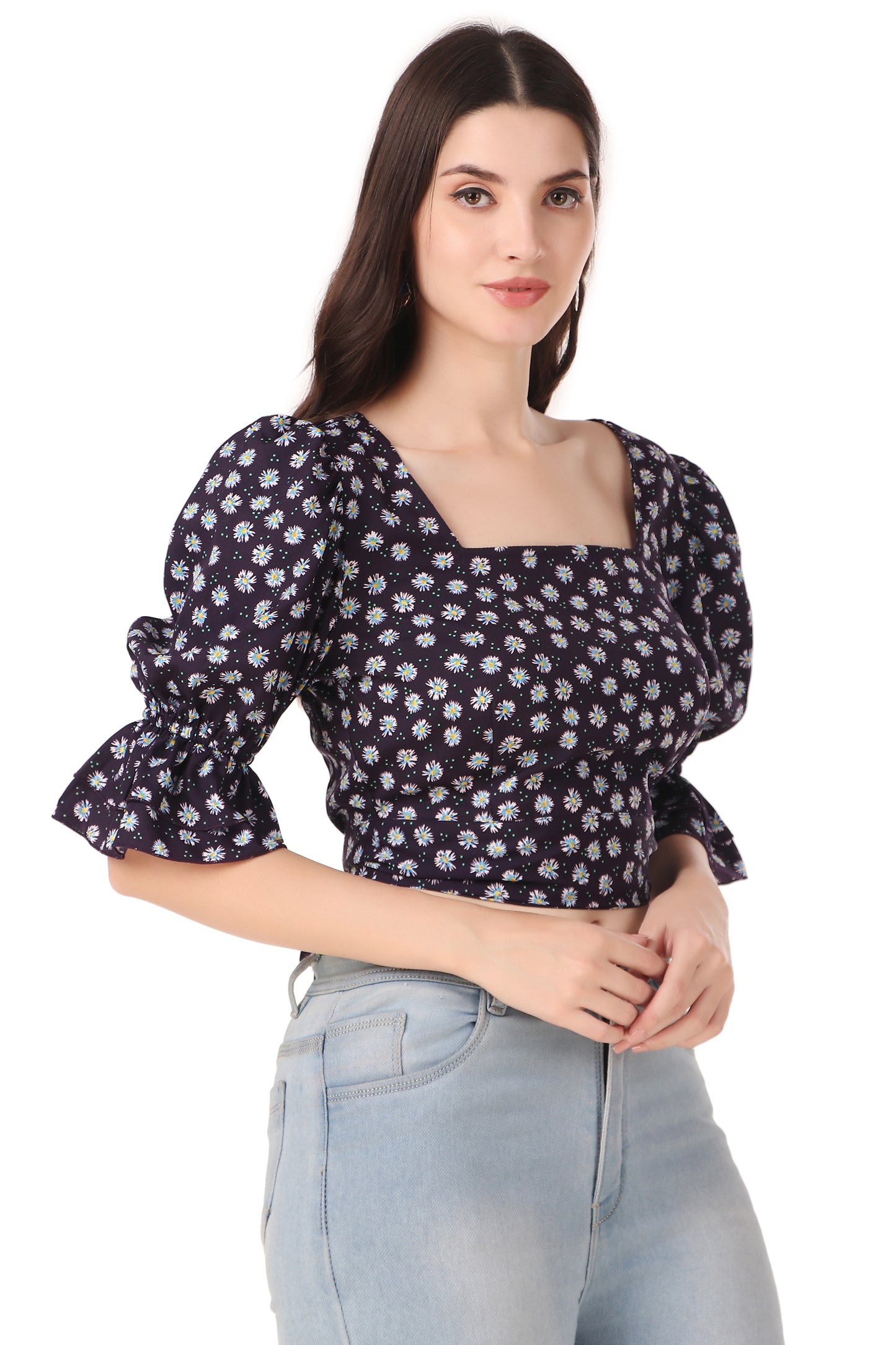 puff sleeve floral print top