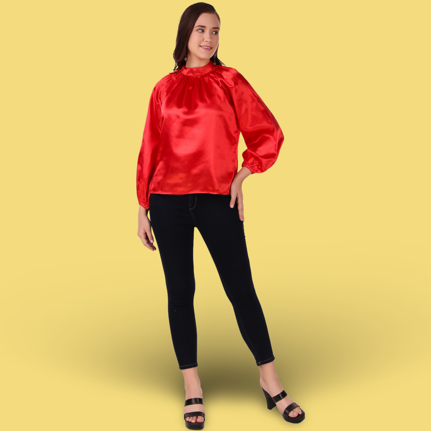 red full sleeves women top