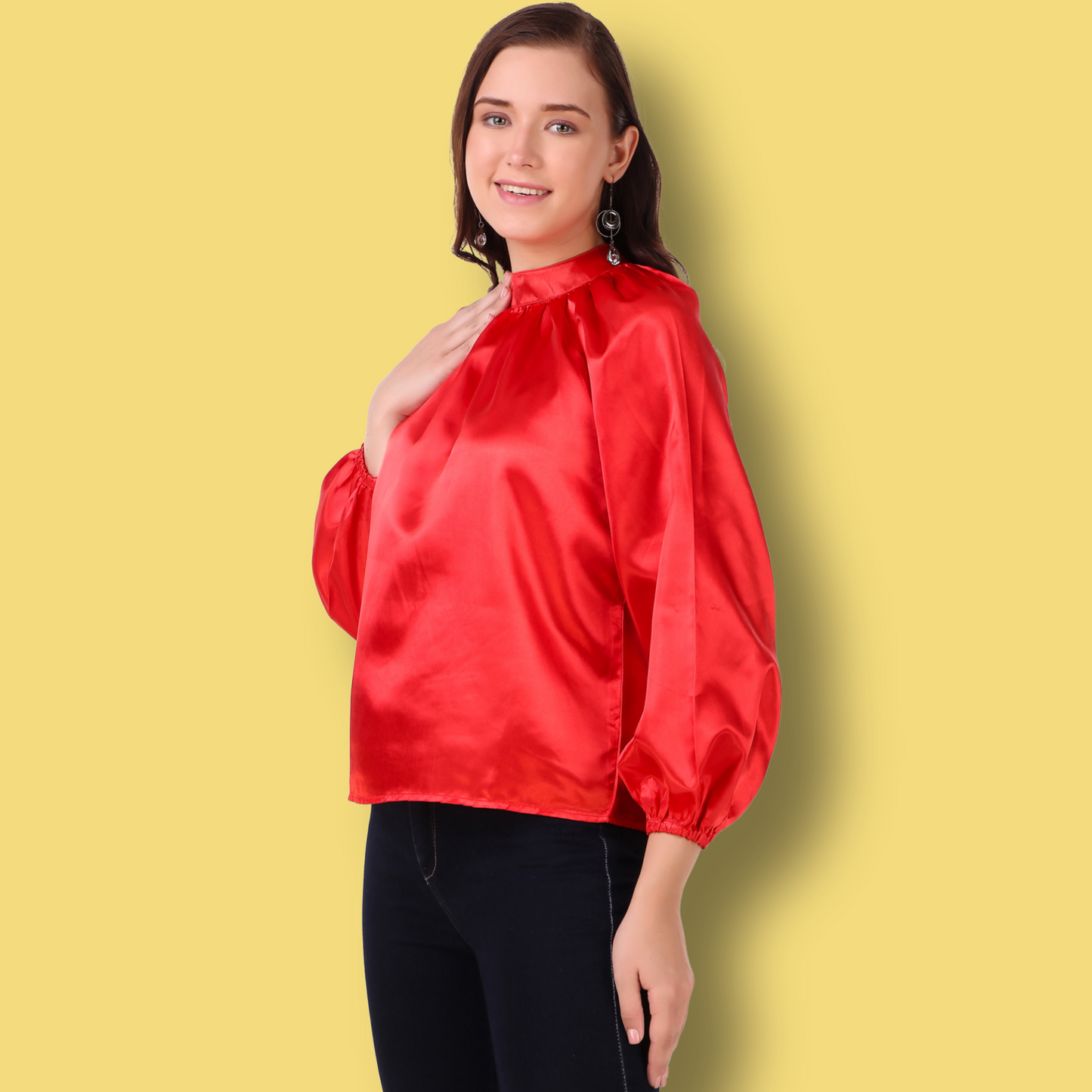 red full sleeves women top