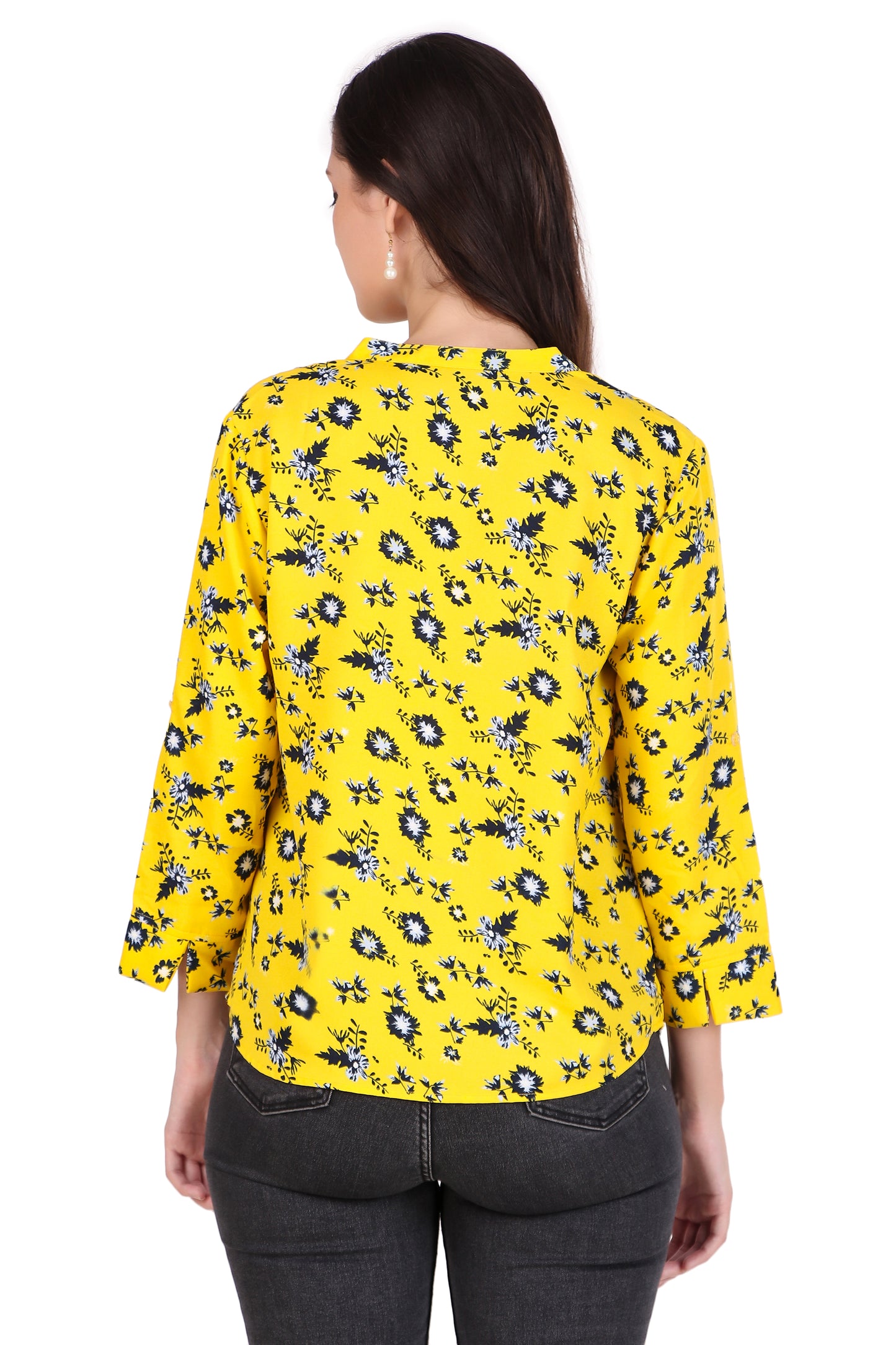 yellow floral printed top
