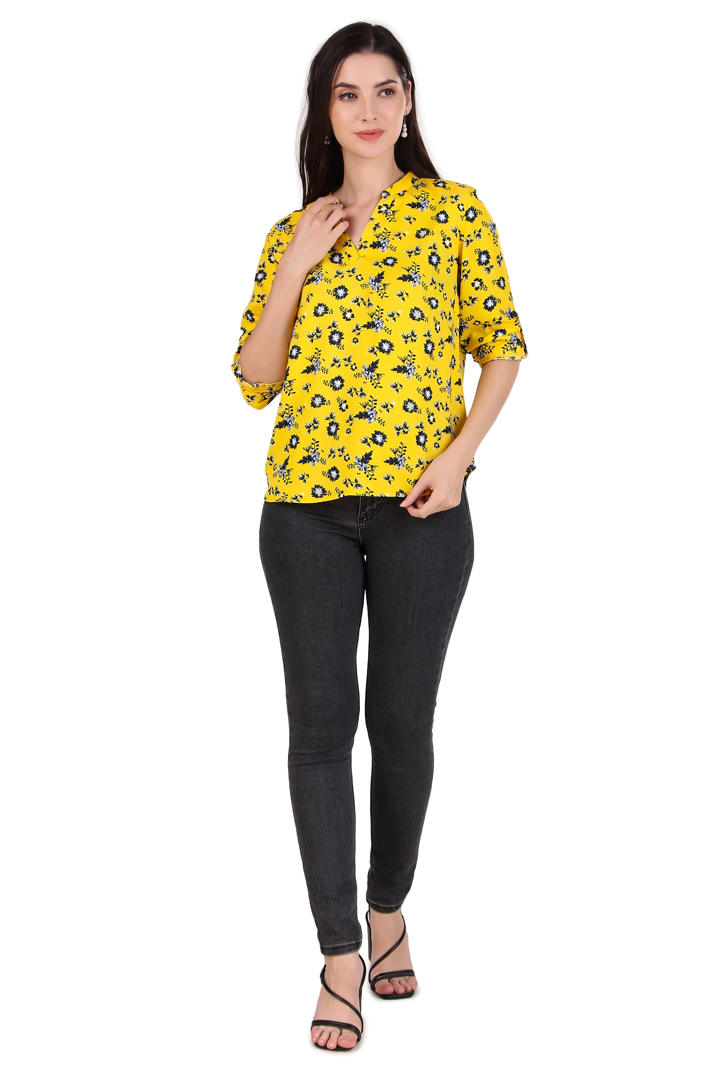 yellow floral printed top