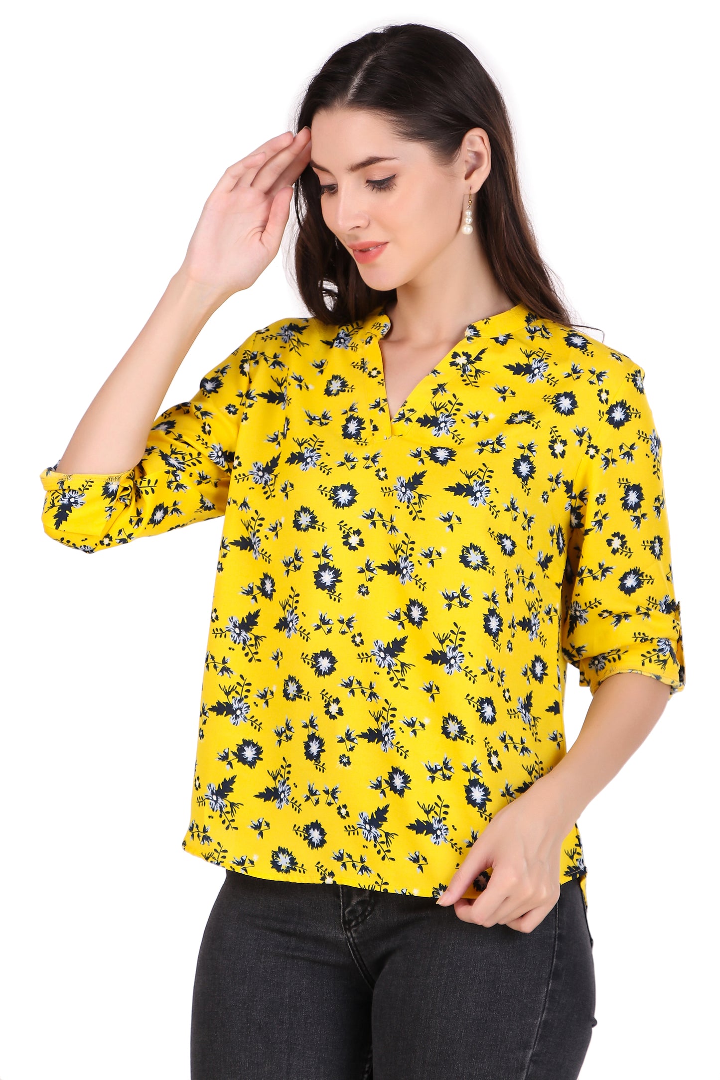 yellow floral printed top