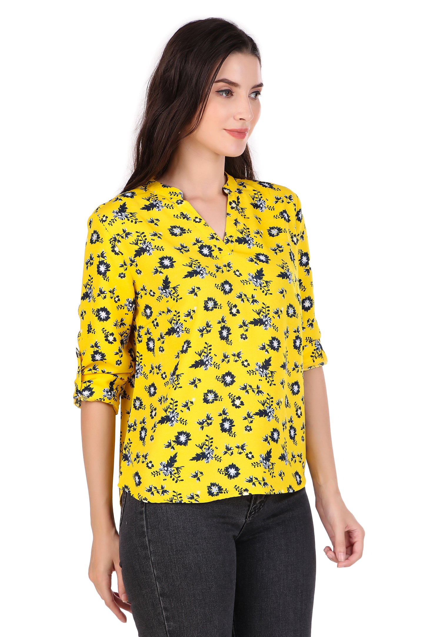 yellow floral printed top