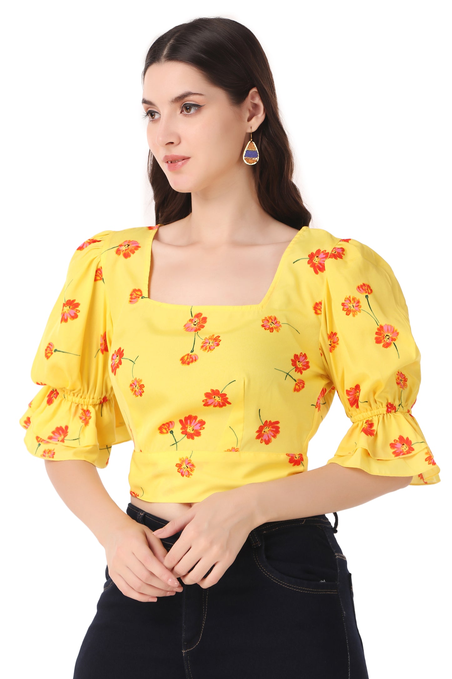 yellow puff sleeve top