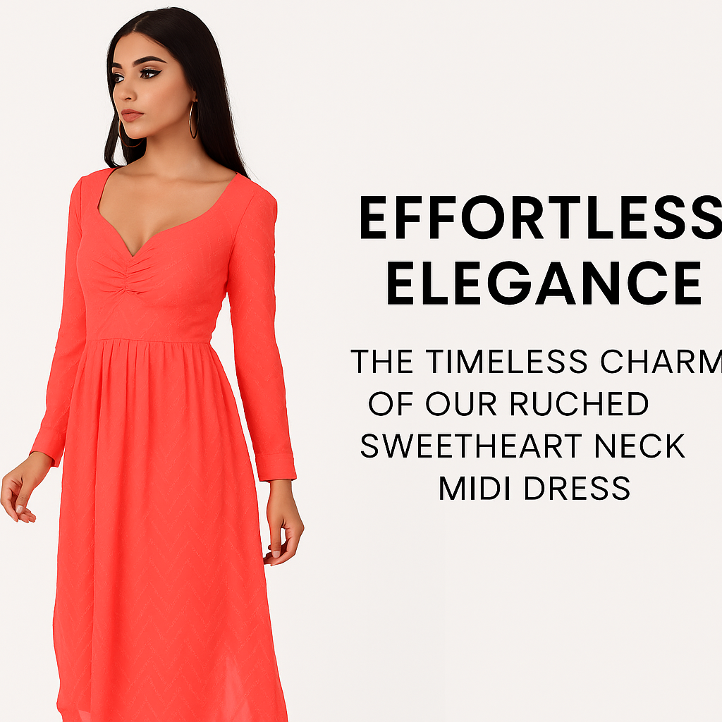 Effortless Elegance: The Timeless Charm of Our Ruched Sweetheart Neck Midi Dress
