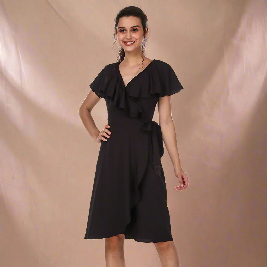 BoheeWohee Women's Viscose Wrap-Around Dress- Black