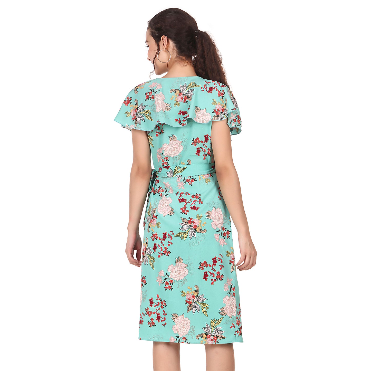 BoheeWohee Women's Viscose Wrap-Around Dress- Green Floral