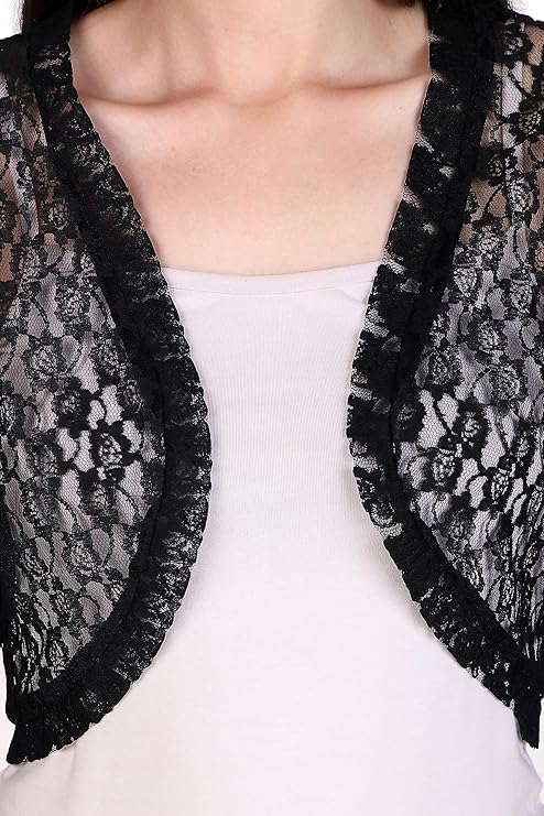 BoheeWohee Women's Floral Lace Short Sleeve Shrug- Black
