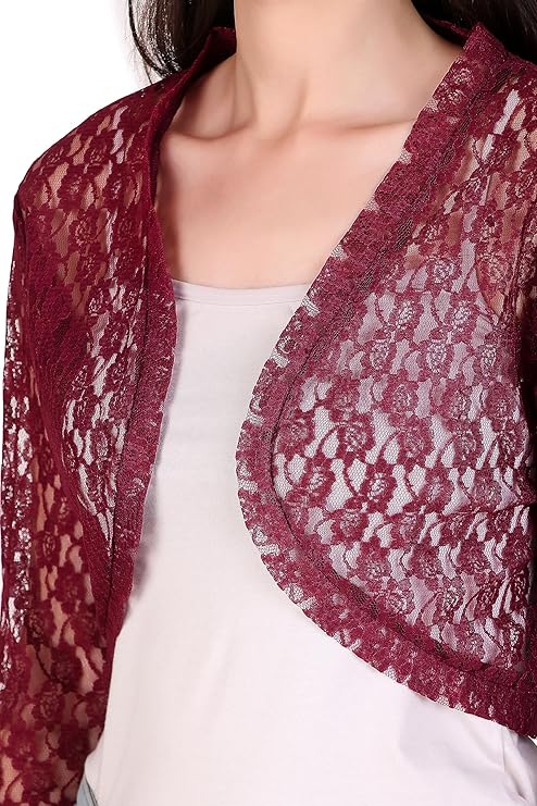 BoheeWohee Women's Floral Lace Short Sleeve Shrug- Aubergine