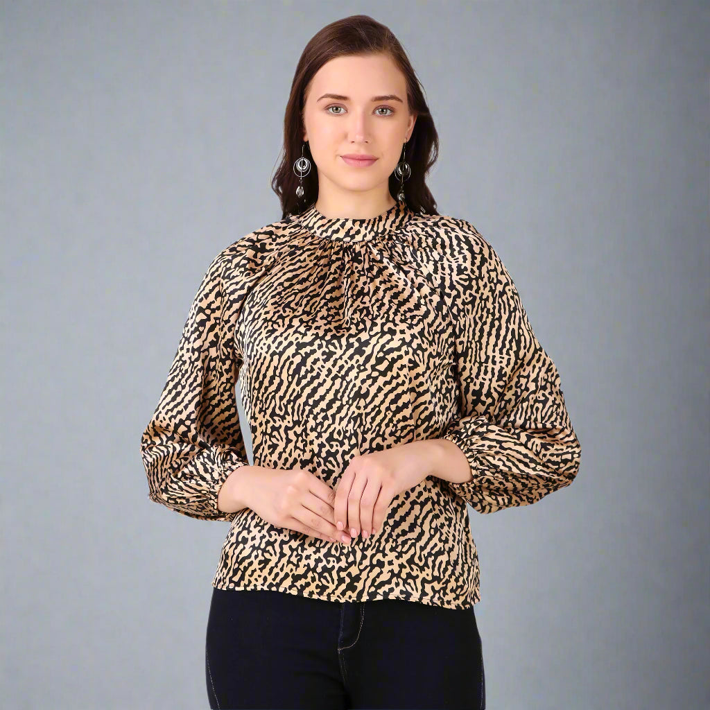 Animal print full sleeves women top