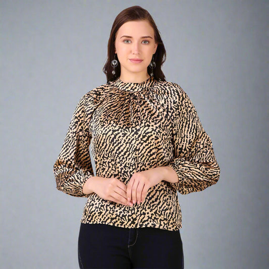 Animal print full sleeves women top