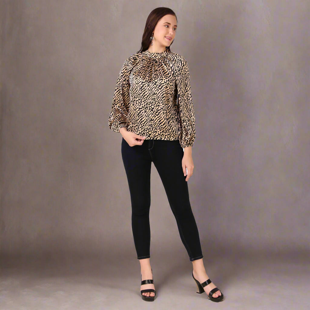 Animal print full sleeves women top