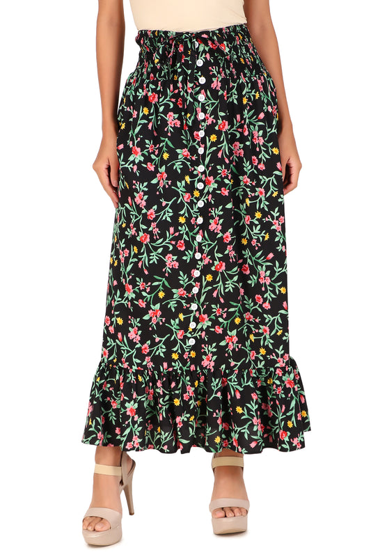 BoheeWohee Casual Women's Off-Shoulder Dress & Floral Maxi Skirt Black Forest