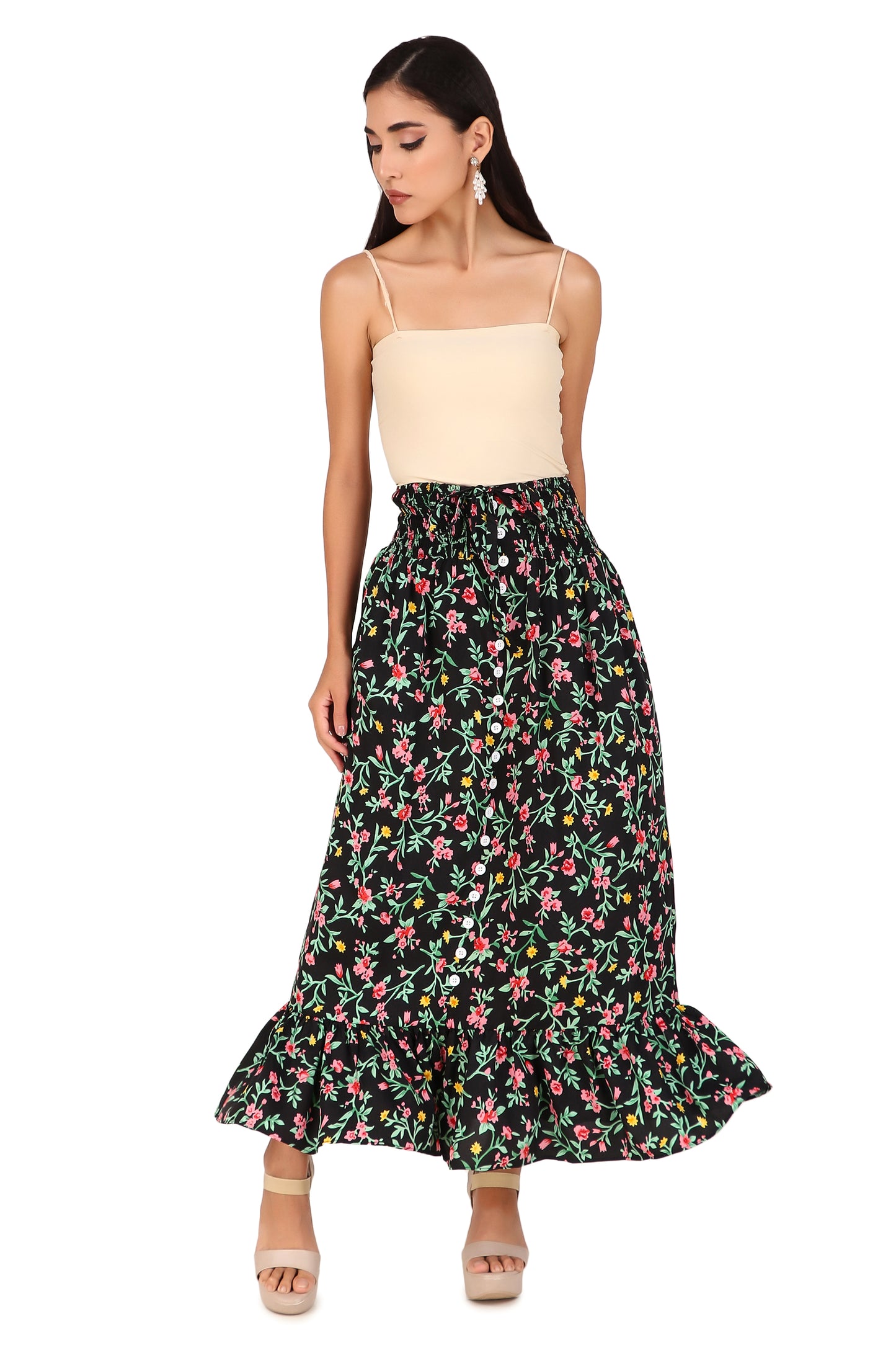 BoheeWohee Casual Women's Off-Shoulder Dress & Floral Maxi Skirt Black Forest