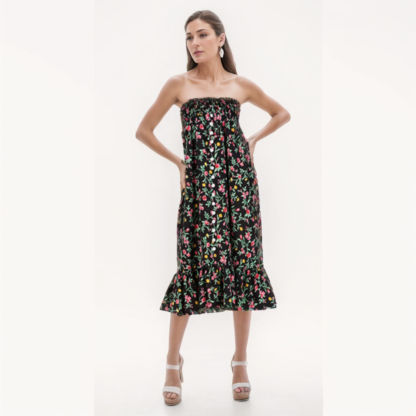 BoheeWohee Casual Women's Off-Shoulder Dress & Floral Maxi Skirt Black Forest