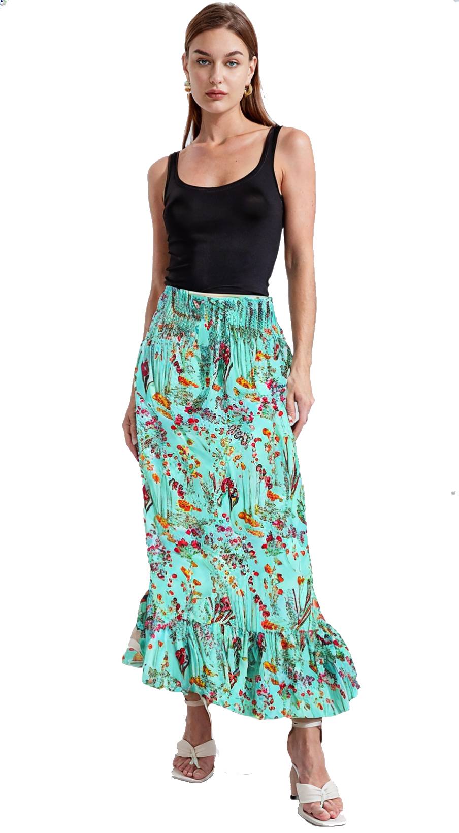 BoheeWohee Casual Women's Off-Shoulder Dress & Floral Maxi Skirt | Stylish, Comfortable, Elastic Waist Design- Blizzard Blue