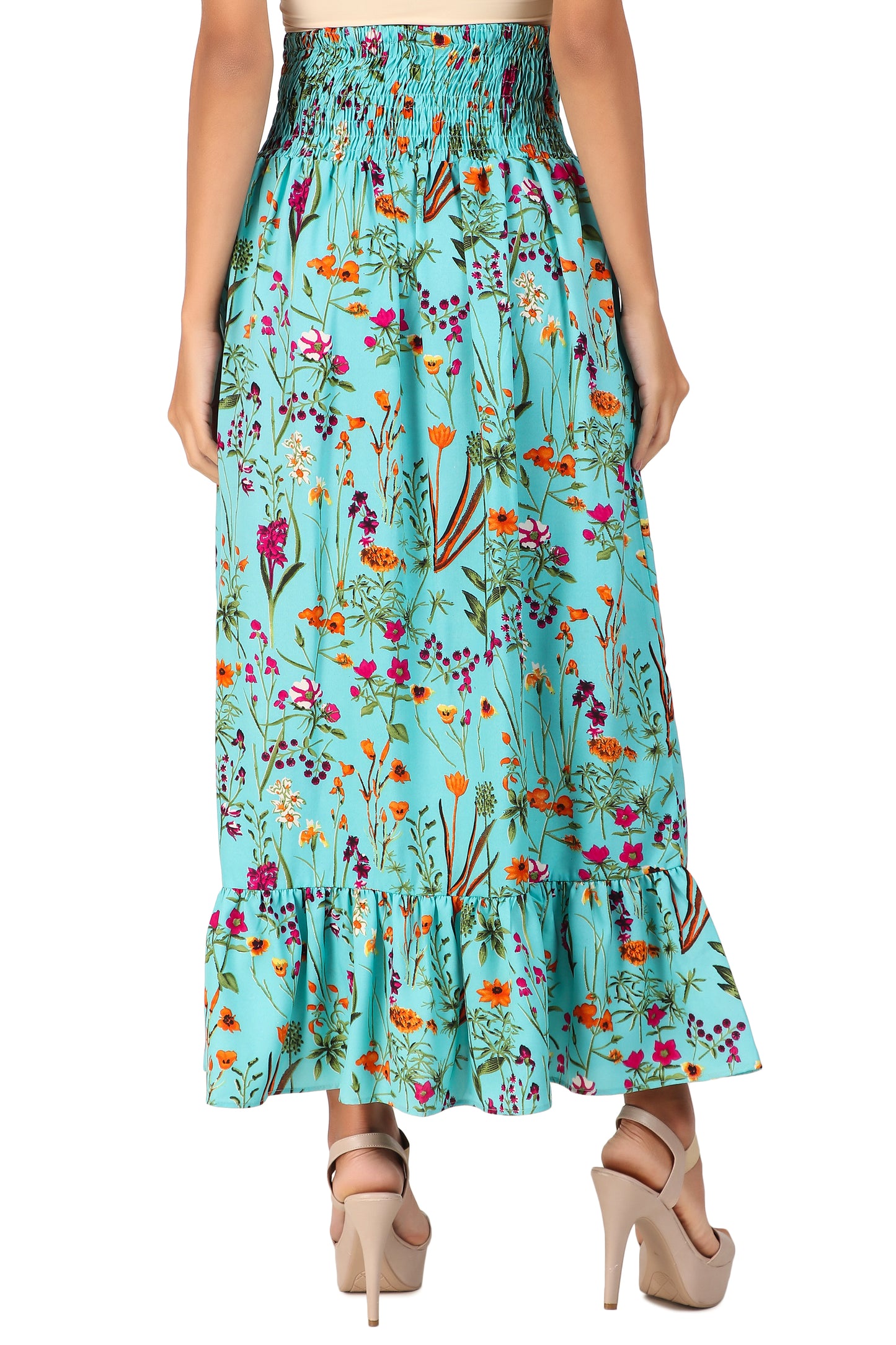 BoheeWohee Casual Women's Off-Shoulder Dress & Floral Maxi Skirt | Stylish, Comfortable, Elastic Waist Design- Blizzard Blue