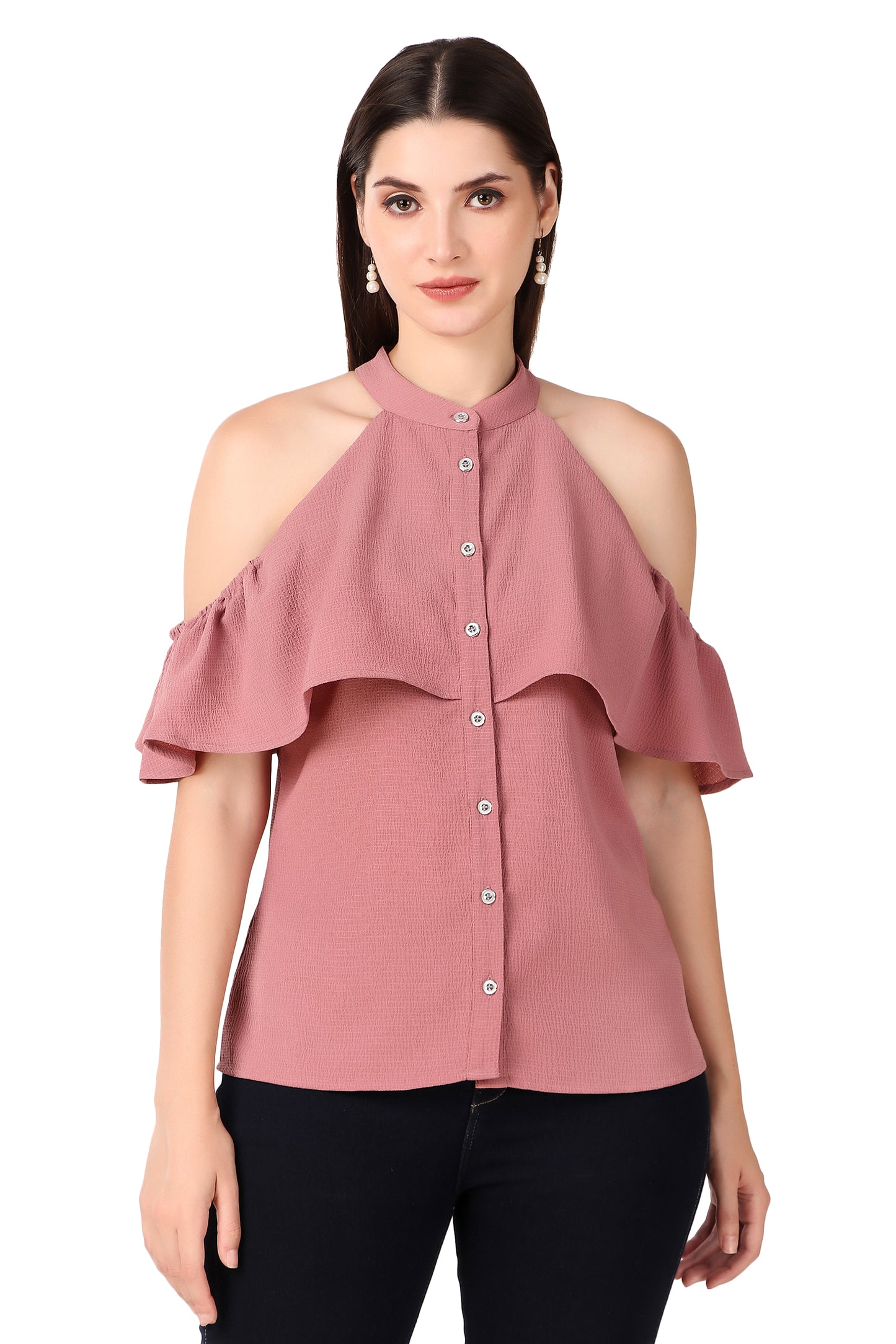 BoheeWohee Cold Shoulder Ruffle Casual Top- Spice Jar