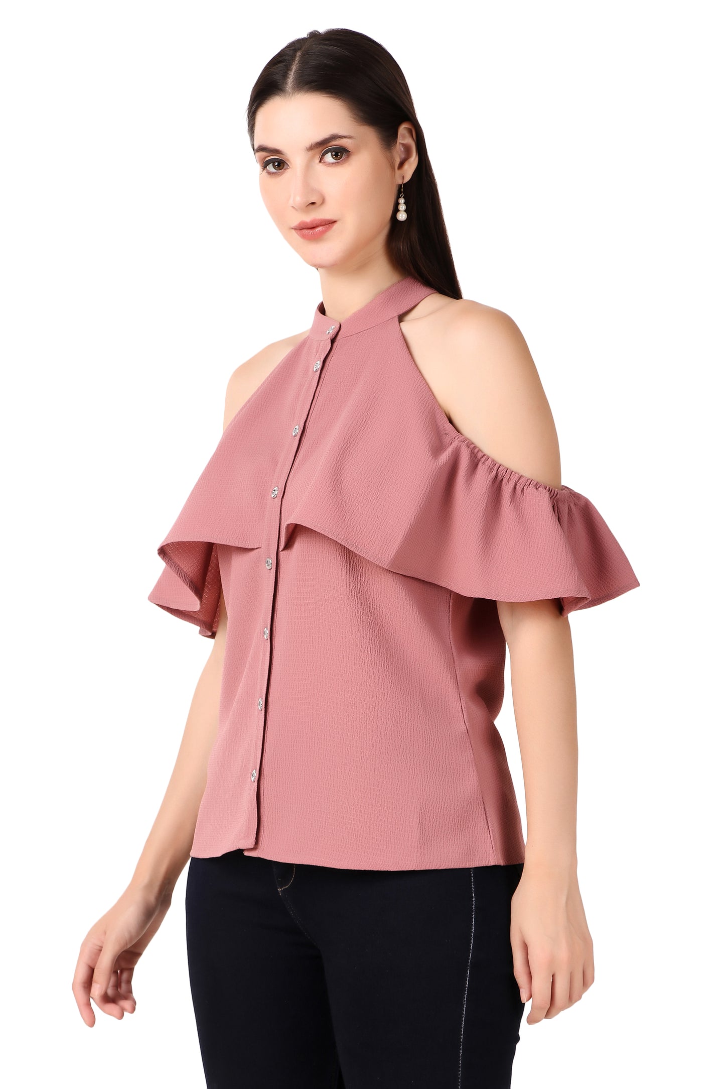 BoheeWohee Cold Shoulder Ruffle Casual Top- Spice Jar