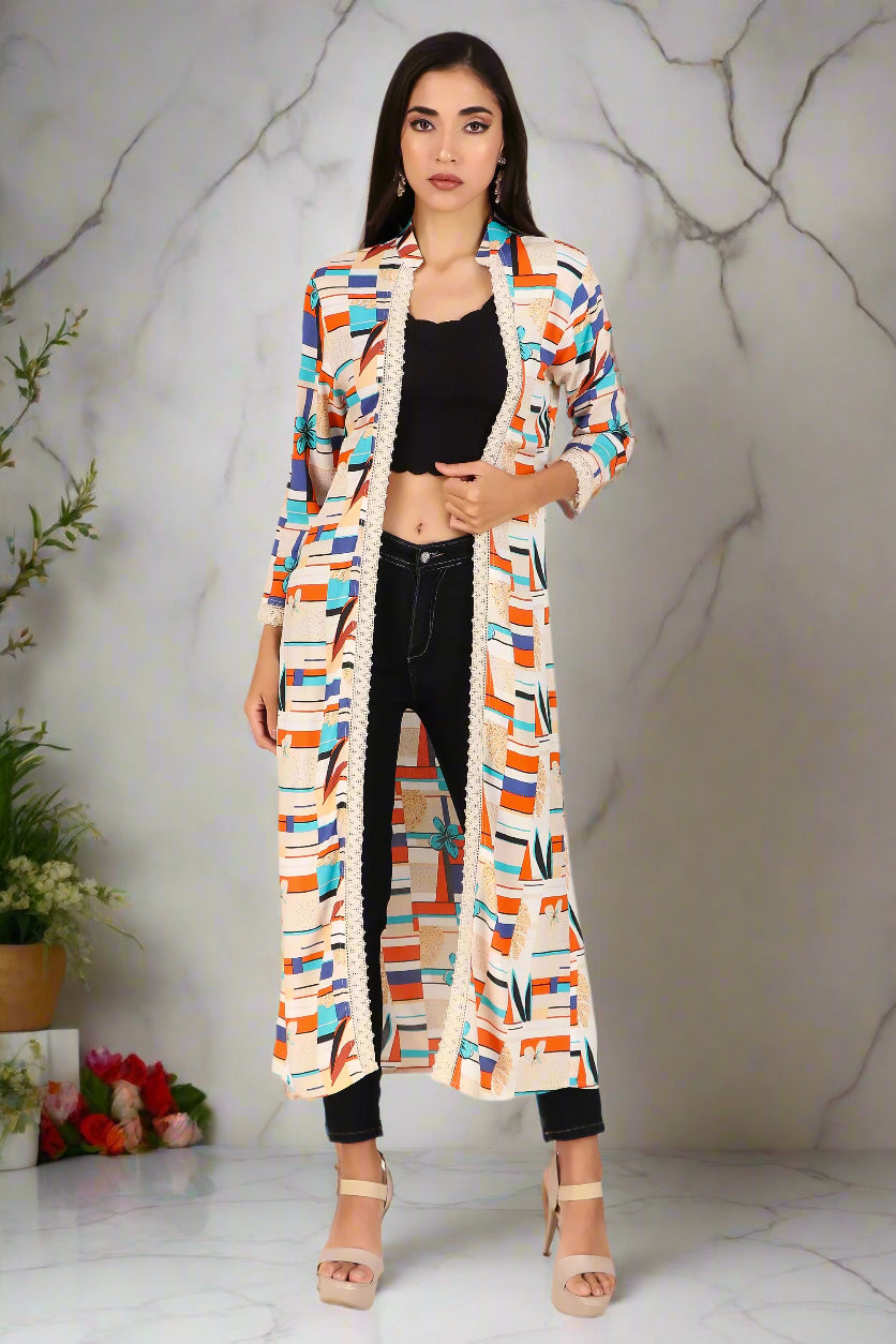 BoheeWohee Stylish Long Shrugs for Women with Exquisite Lase Detailing - Albescent White