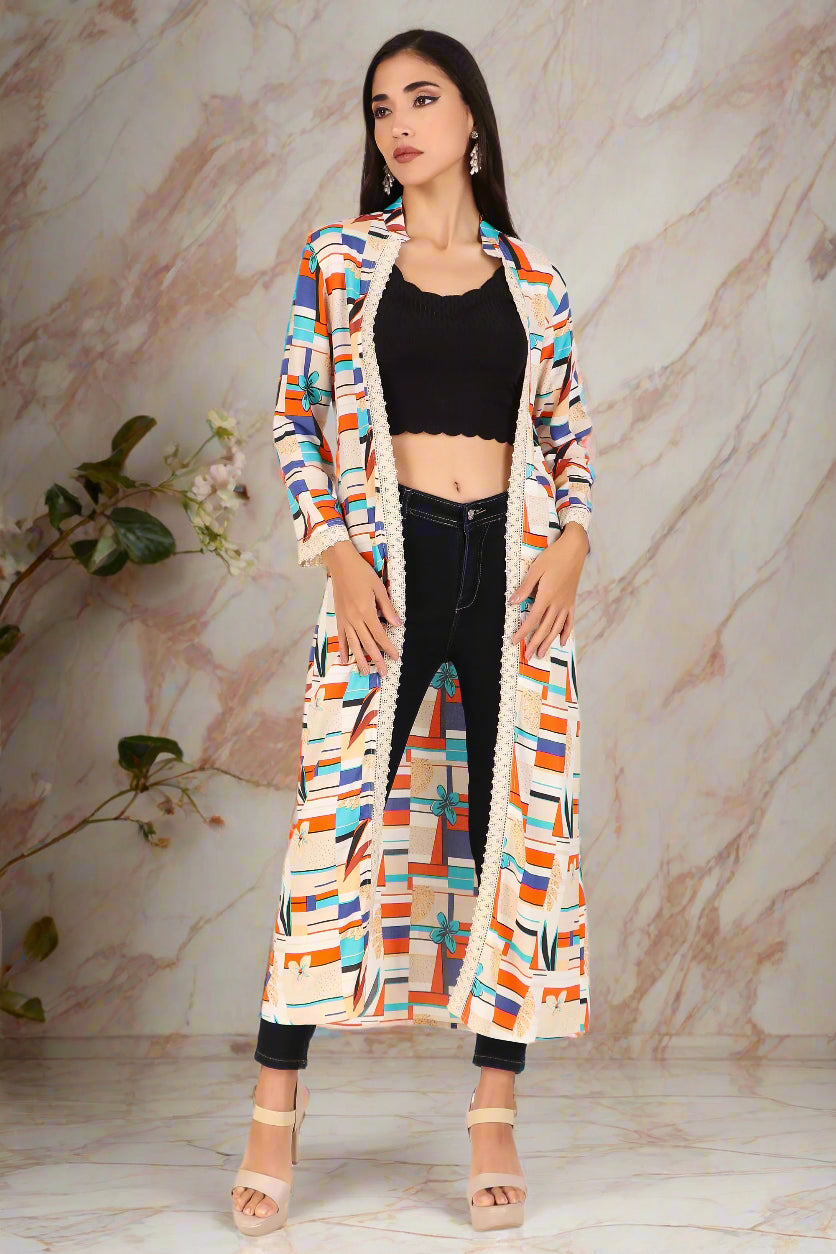 BoheeWohee Stylish Long Shrugs for Women with Exquisite Lase Detailing - Albescent White