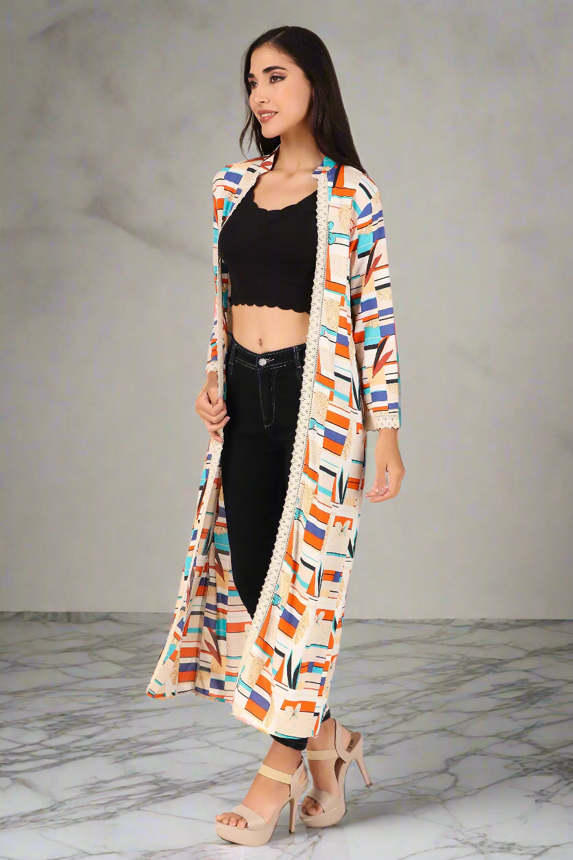 BoheeWohee Stylish Long Shrugs for Women with Exquisite Lase Detailing - Albescent White