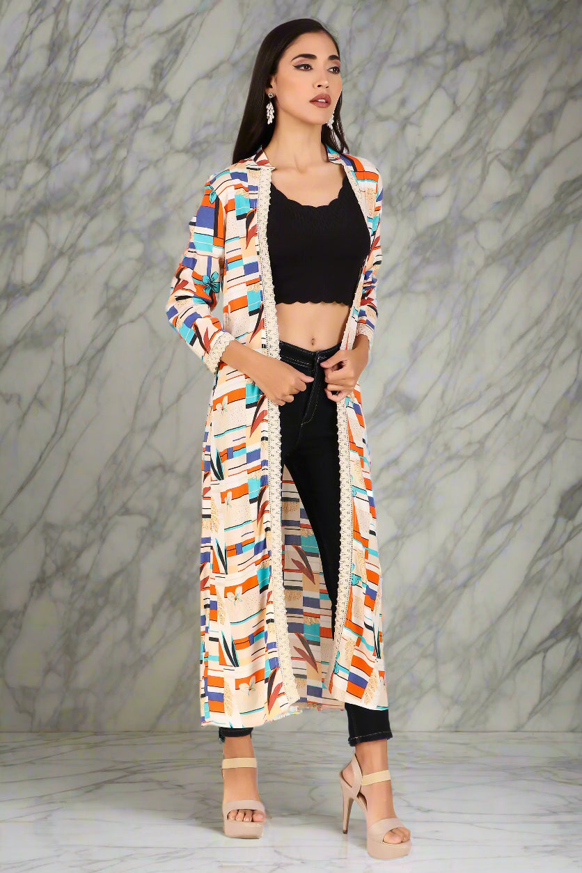 BoheeWohee Stylish Long Shrugs for Women with Exquisite Lase Detailing - Albescent White