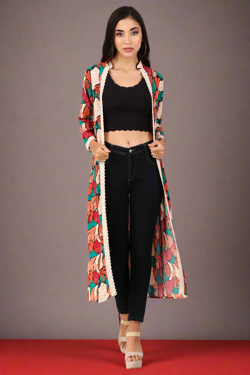 BoheeWohee Stylish Long Shrugs for Women with Exquisite Lase Detailing - Cardinal Red