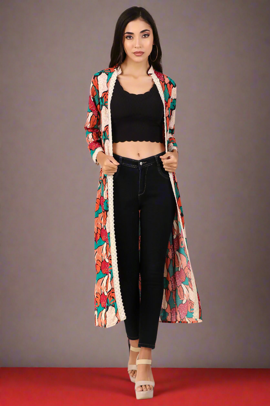 BoheeWohee Stylish Long Shrugs for Women with Exquisite Lase Detailing - Cardinal Red