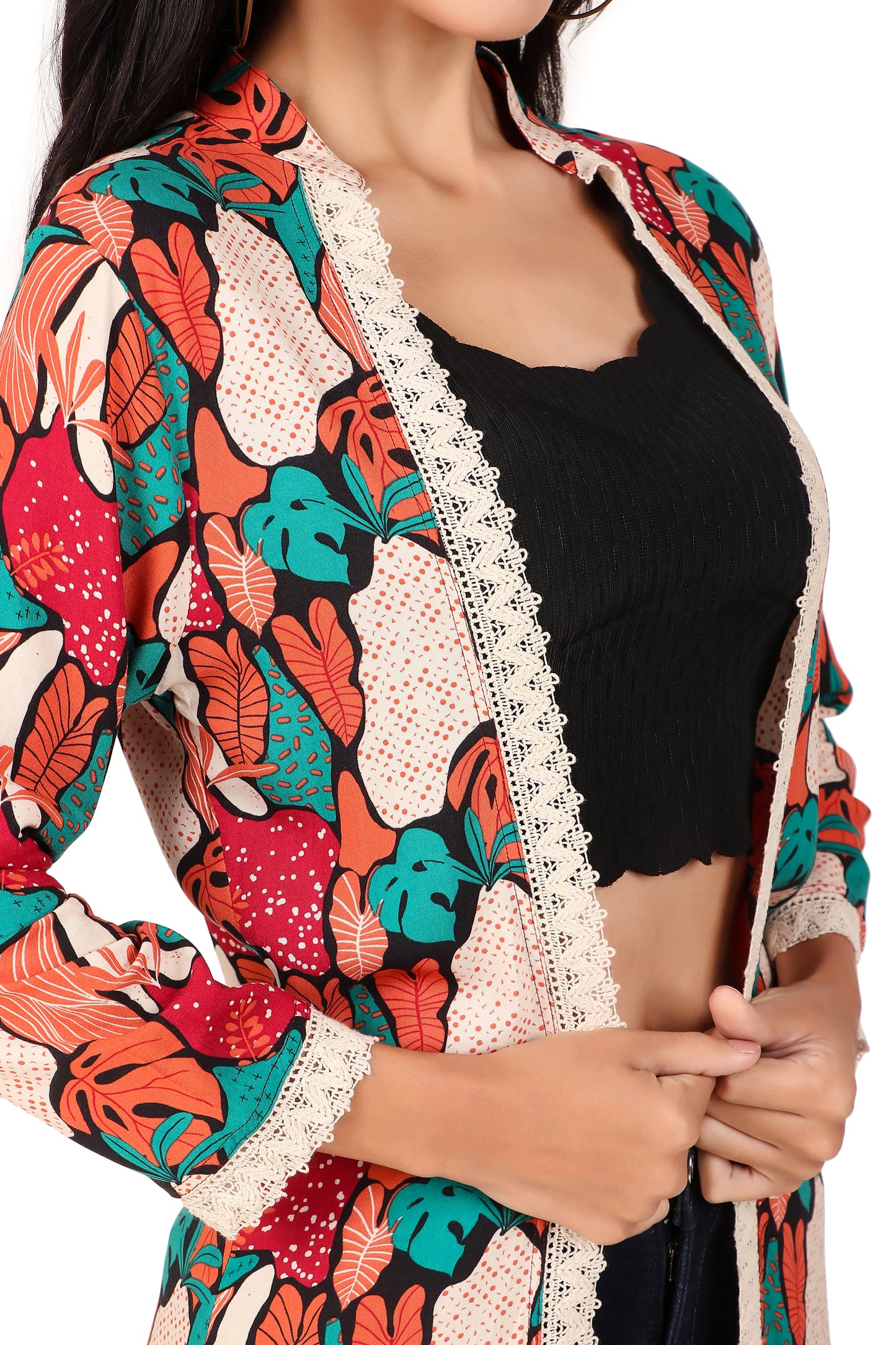 BoheeWohee Stylish Long Shrugs for Women with Exquisite Lase Detailing - Cardinal Red