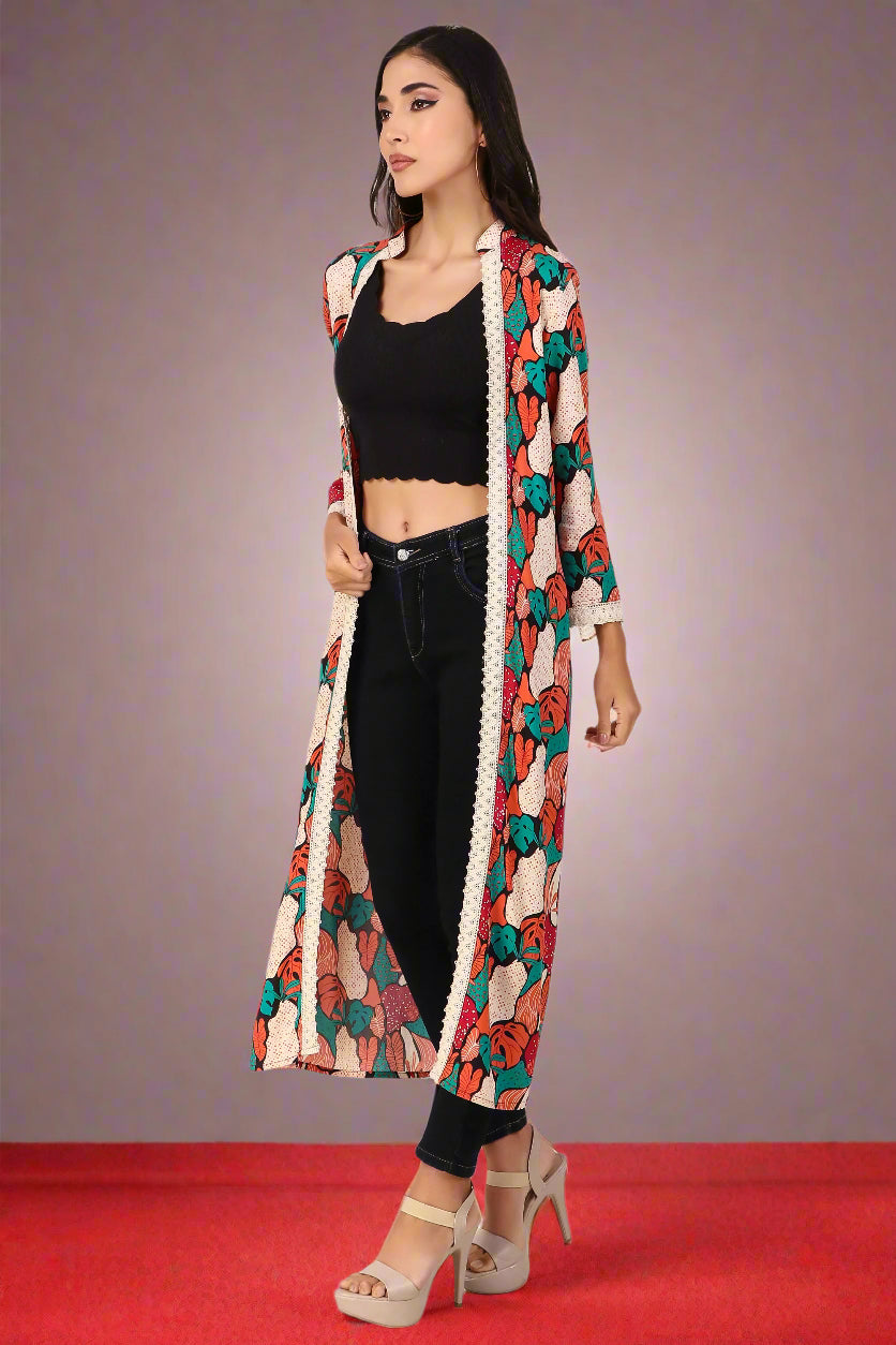 BoheeWohee Stylish Long Shrugs for Women with Exquisite Lase Detailing - Cardinal Red