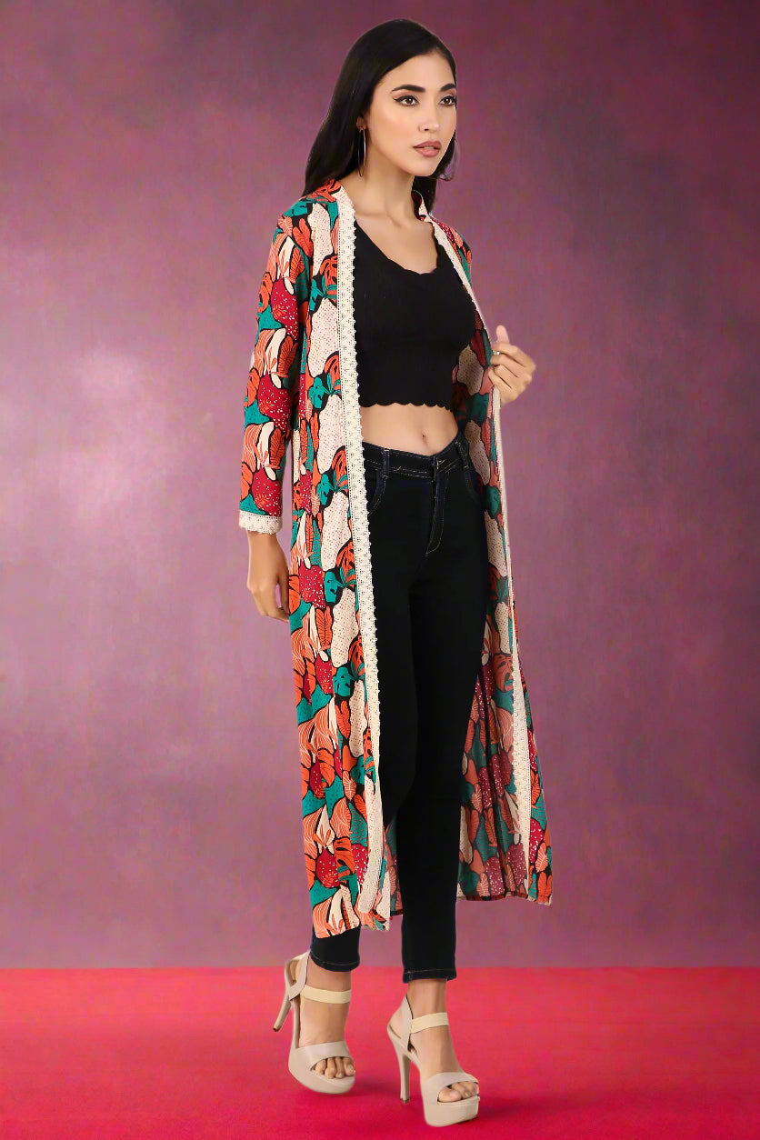 BoheeWohee Stylish Long Shrugs for Women with Exquisite Lase Detailing - Cardinal Red