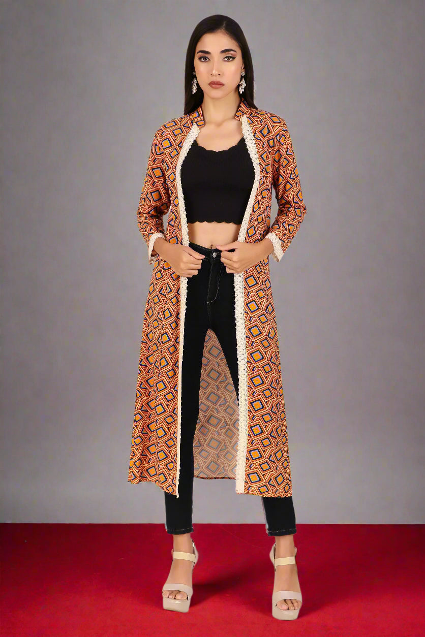 BoheeWohee Stylish Long Shrugs for Women with Exquisite Lase Detailing - Dark Tangerine