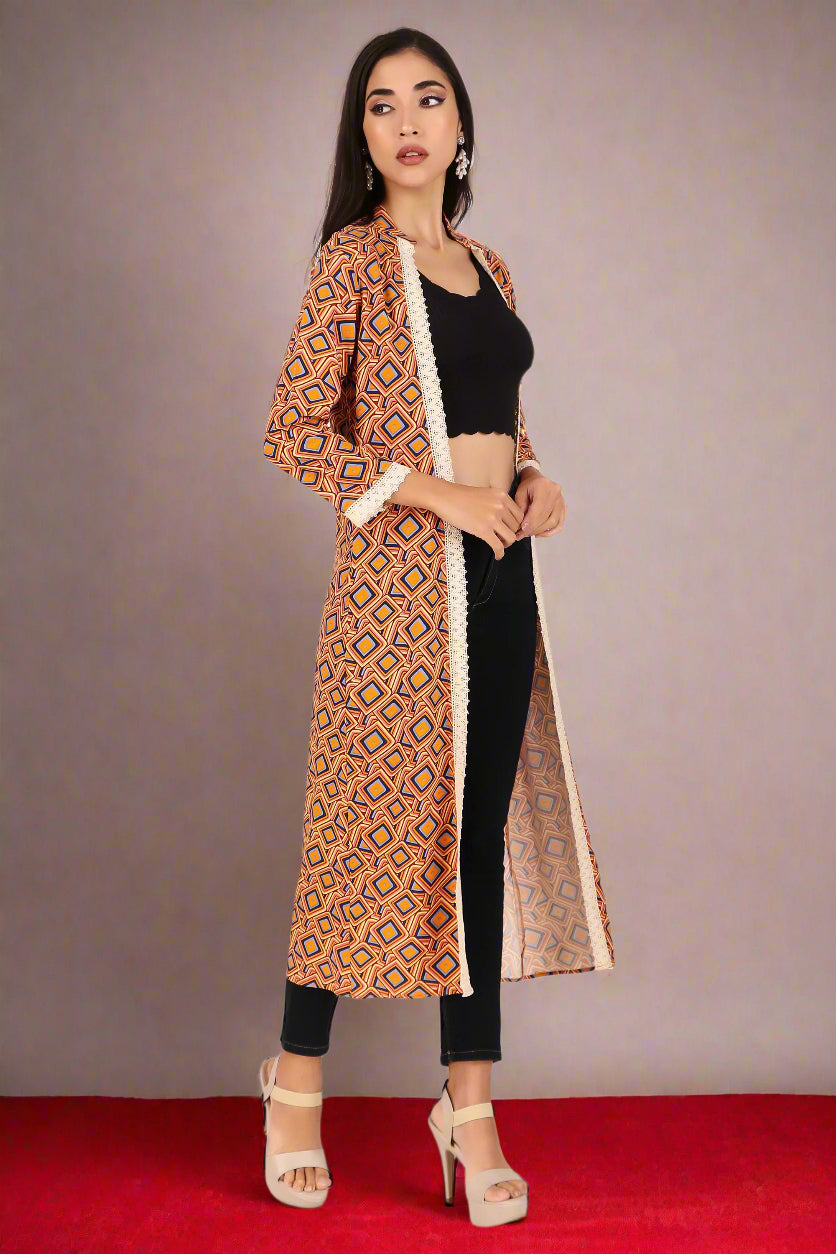 BoheeWohee Stylish Long Shrugs for Women with Exquisite Lase Detailing - Dark Tangerine