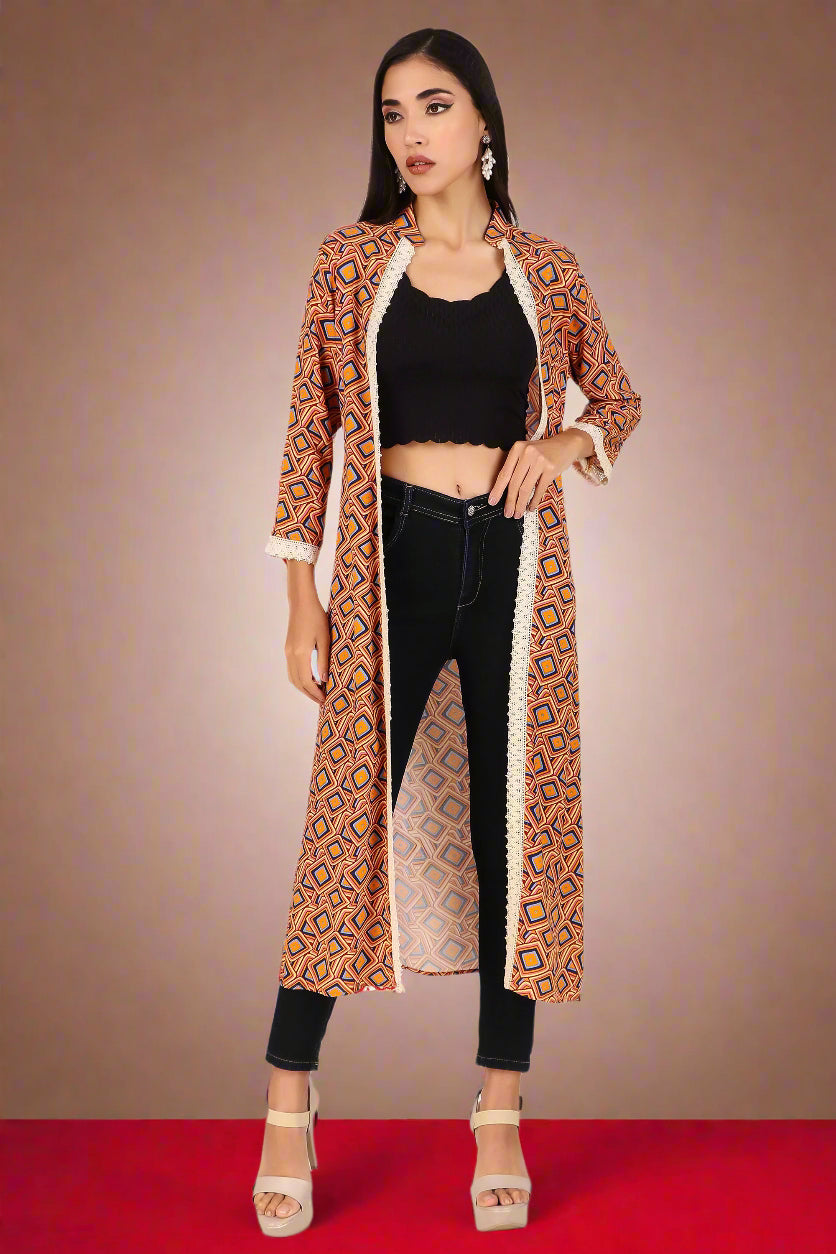 BoheeWohee Stylish Long Shrugs for Women with Exquisite Lase Detailing - Dark Tangerine